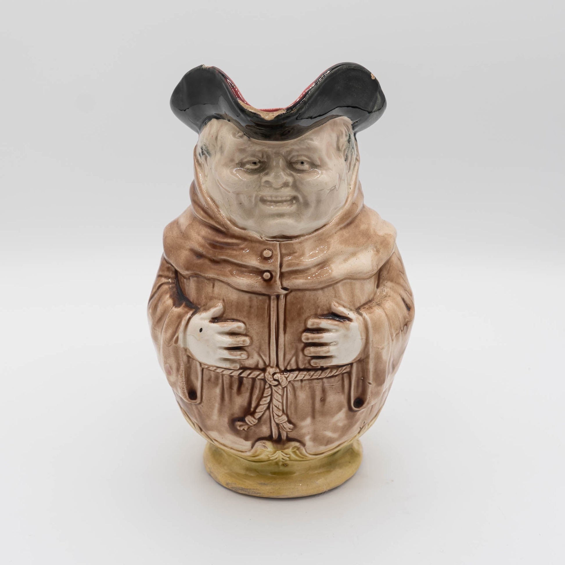 Adorable Laughing Monk Majolica Pitcher - Onnaing - c1890s - The Vintage Tales