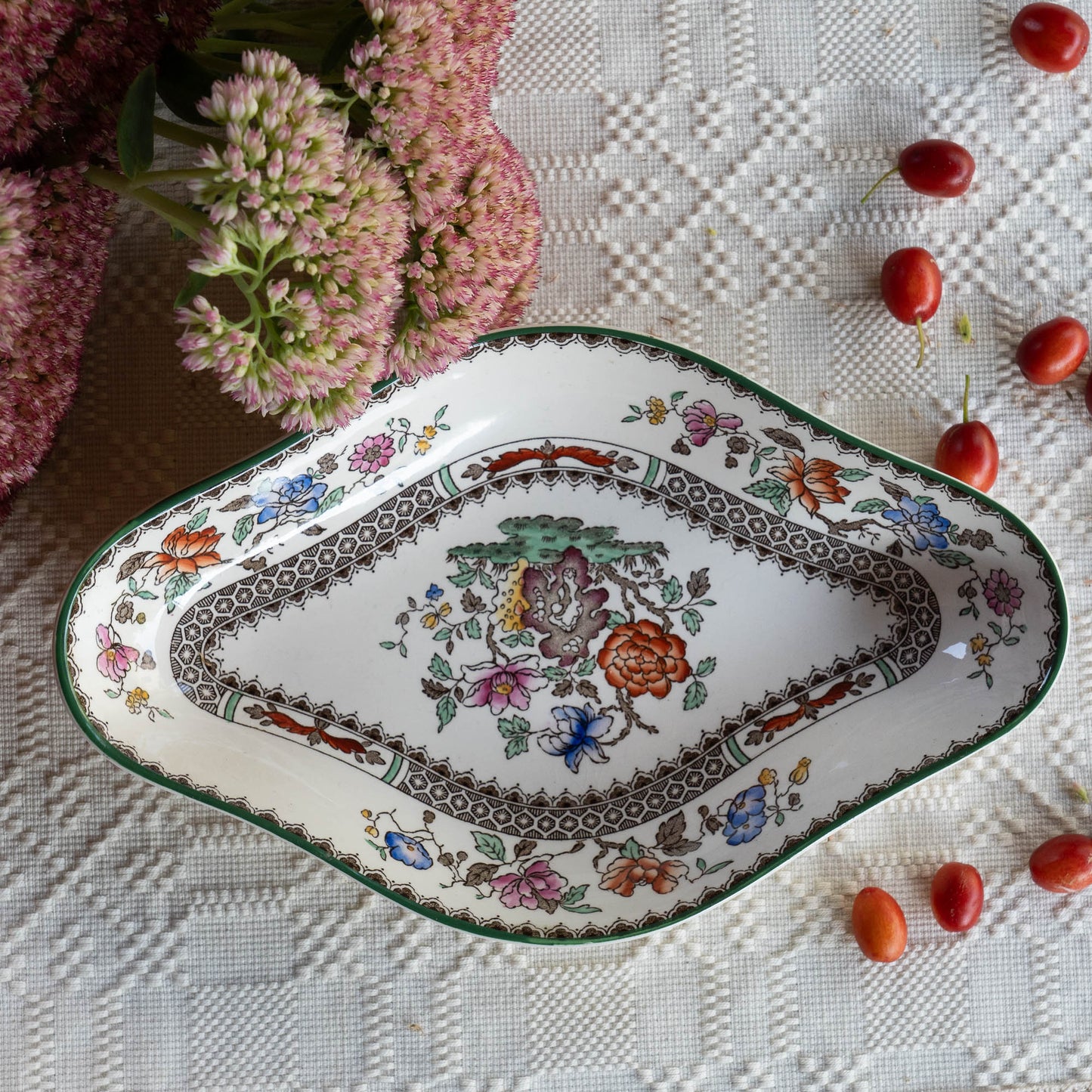 Oblong Pickle Dish - Chinese Rose - Spode - Ravier - The Vintage Tales