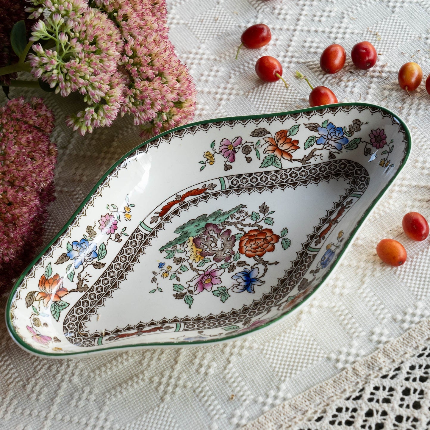 Oblong Pickle Dish - Chinese Rose - Spode - Ravier - The Vintage Tales