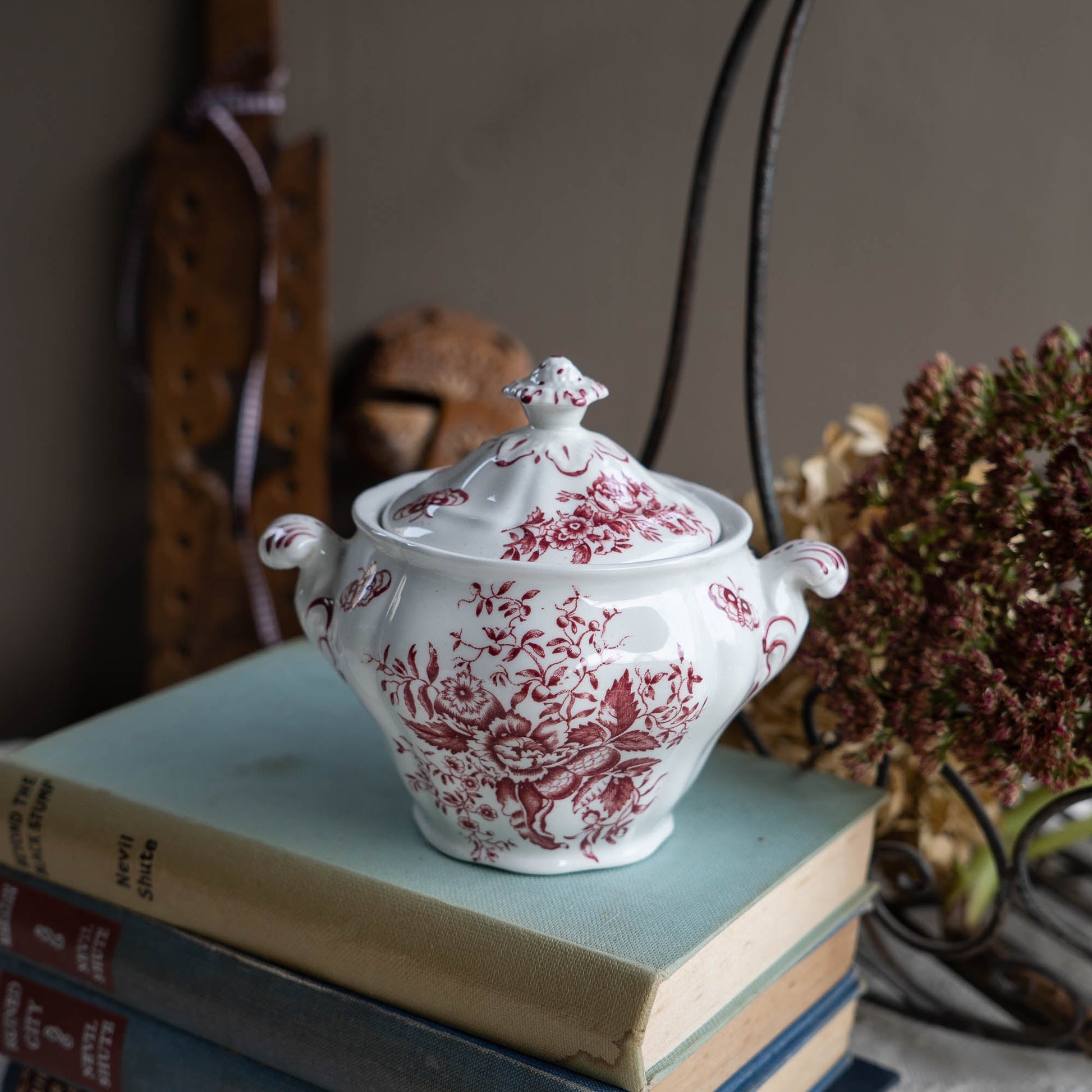 Peony Pink Sugar Bowl - Booths - c1950s - Sugar Bowl - The Vintage Tales