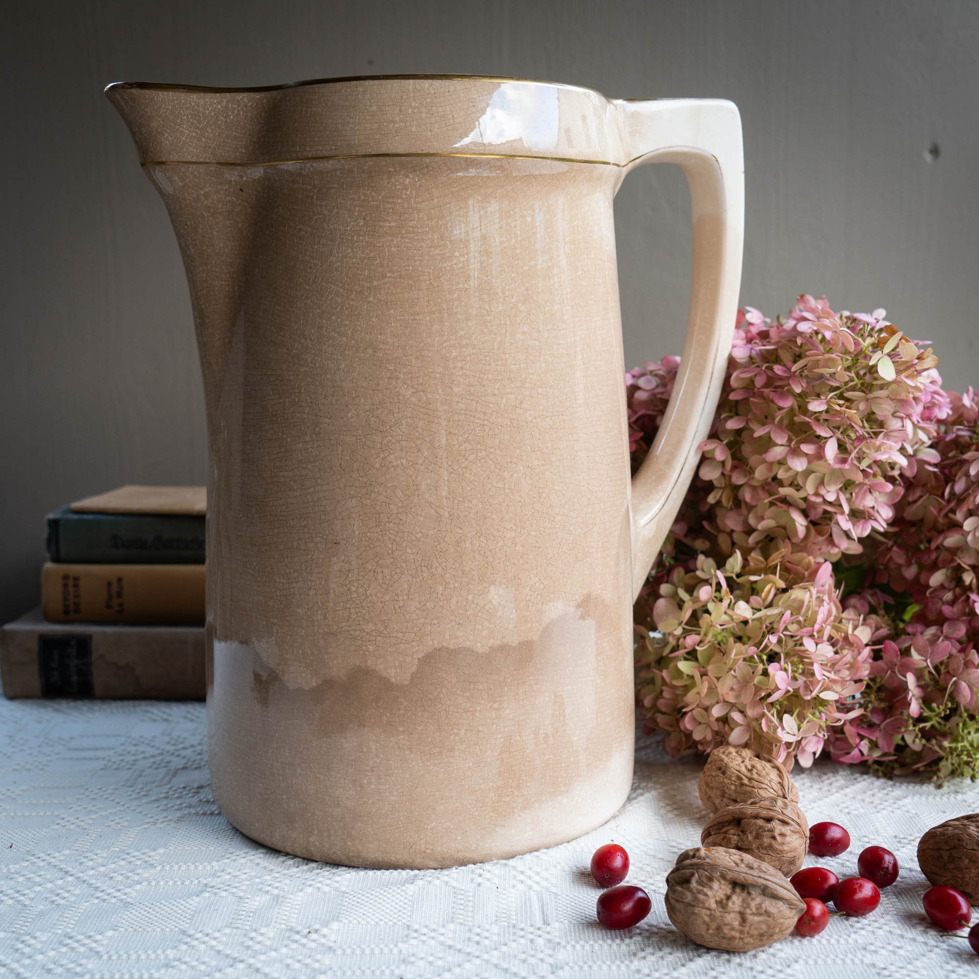 Rare Antique Huge Golden Ironstone Pitcher - Villeroy & Boch - c1890s - Pitcher & Jugs - The Vintage Tales