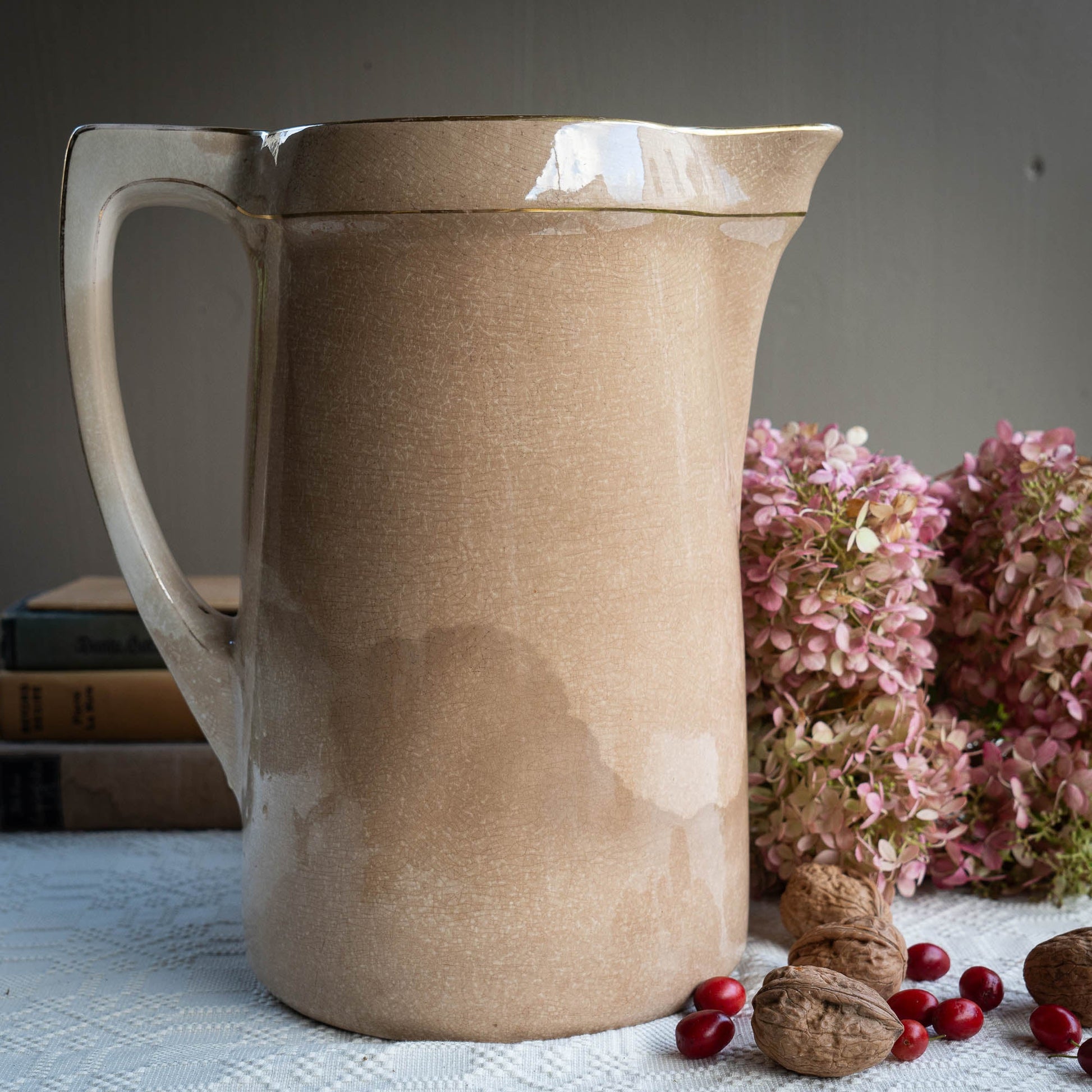 Rare Antique Huge Golden Ironstone Pitcher - Villeroy & Boch - c1890s - Pitcher & Jugs - The Vintage Tales