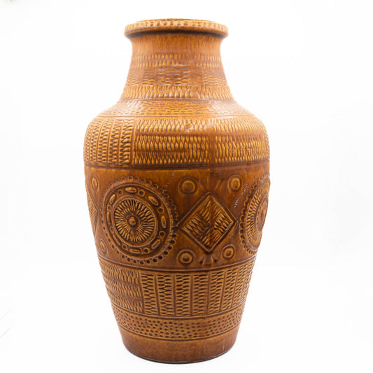 XL Floor Vase 550 - 45 - Ethnic Decor "Contura" in Light Brown - Bay Keramic - c1970s - Floor Vase - The Vintage Tales